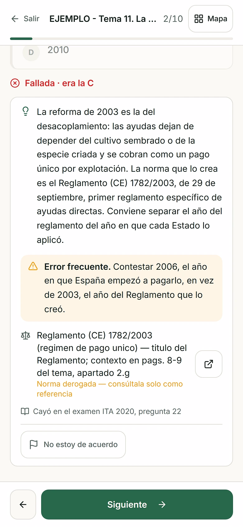 Una pregunta corregida en el aula: la explicación, el error frecuente y el reglamento en el que se basa